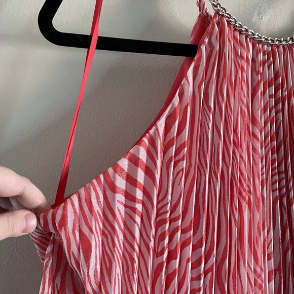 Michael Kors L Pink Zebra Print Sleeveless Chain Detail Pleated Halter Top NWT - Picture 5 of 13